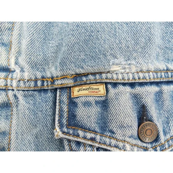 Levi Strauss Signature Denim Trucker Jacket Y2K Mens XL Light Blue Distressed - Picture 2 of 4